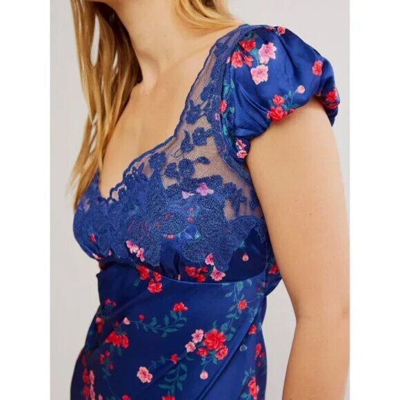 Free People Butterfly Babe Midi Dress NWT Navy Combo Size XL - Picture 5 of 15